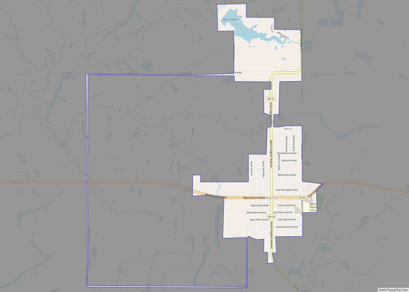 Map of Morris city, Oklahoma