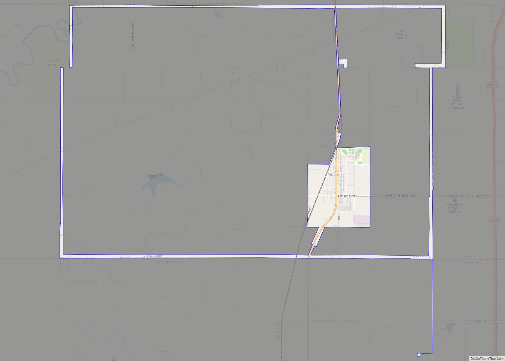 Map of Mounds town, Oklahoma