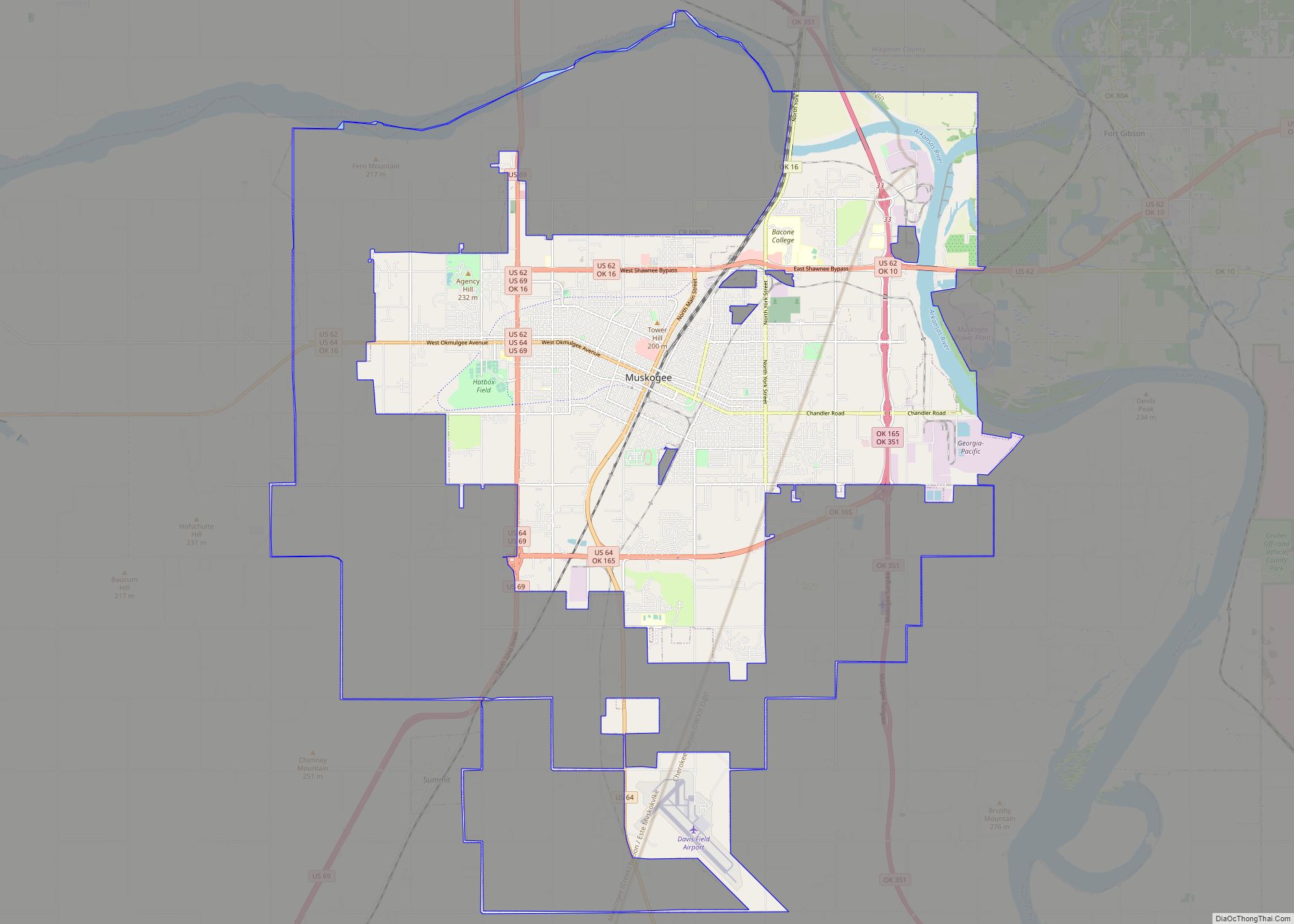 Map of Muskogee city