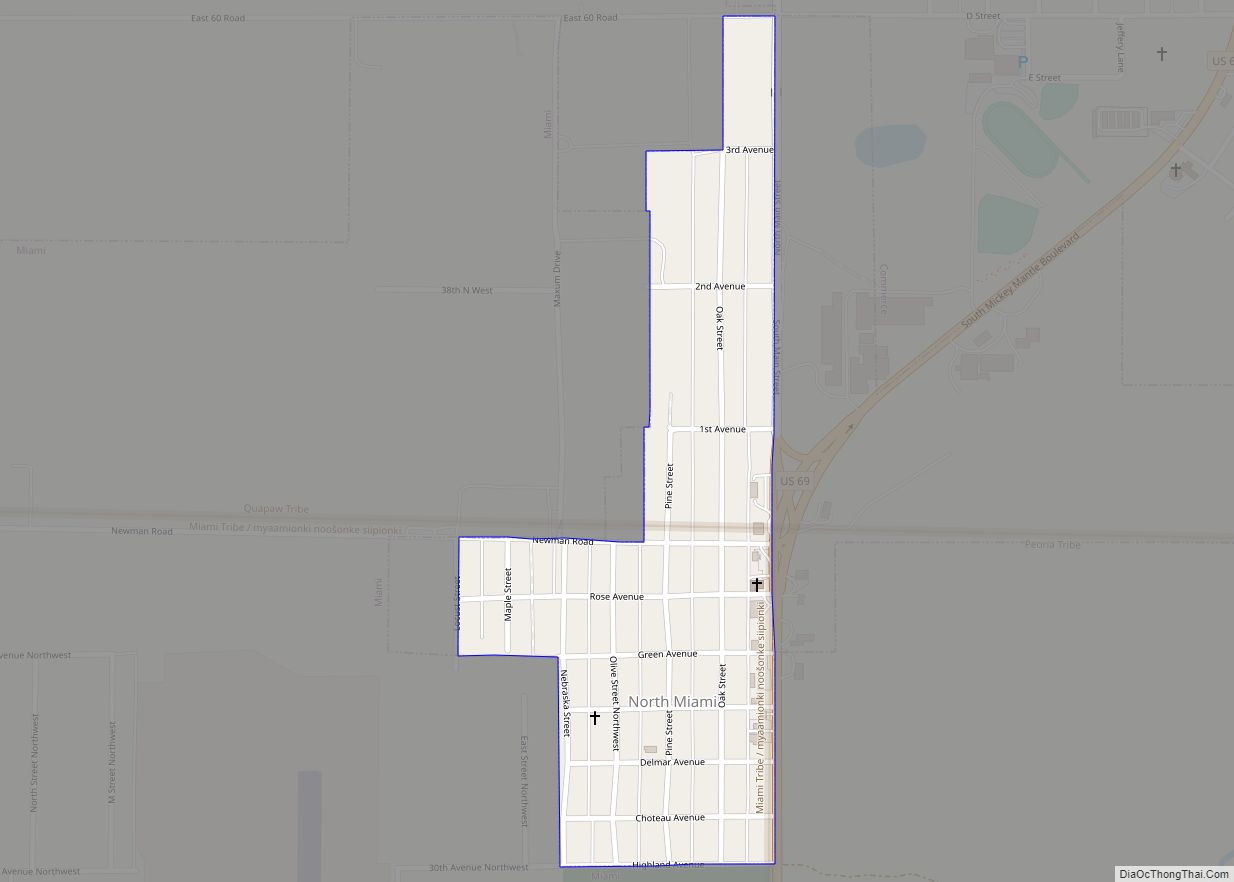 Map of North Miami town, Oklahoma