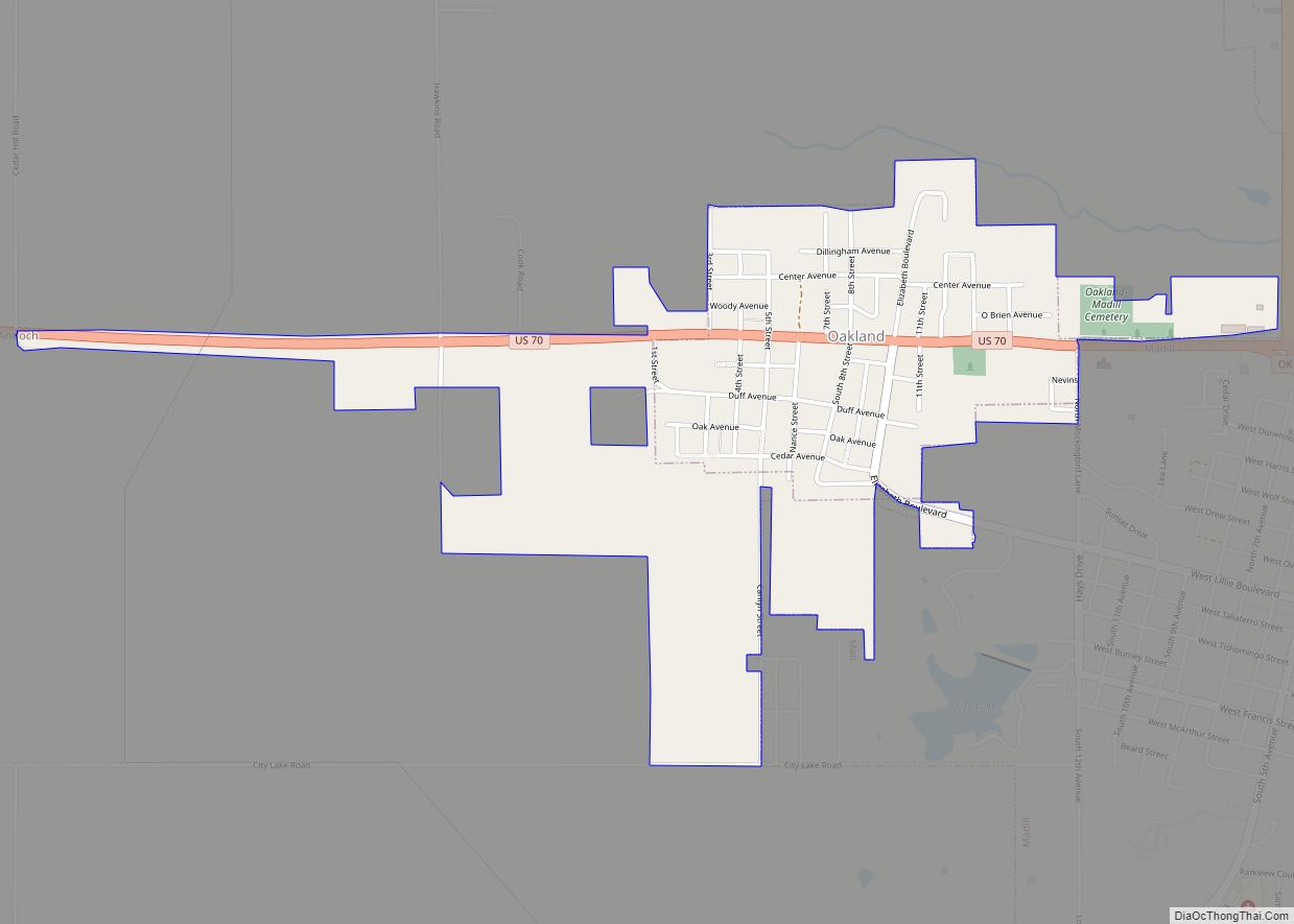 Map of Oakland town, Oklahoma