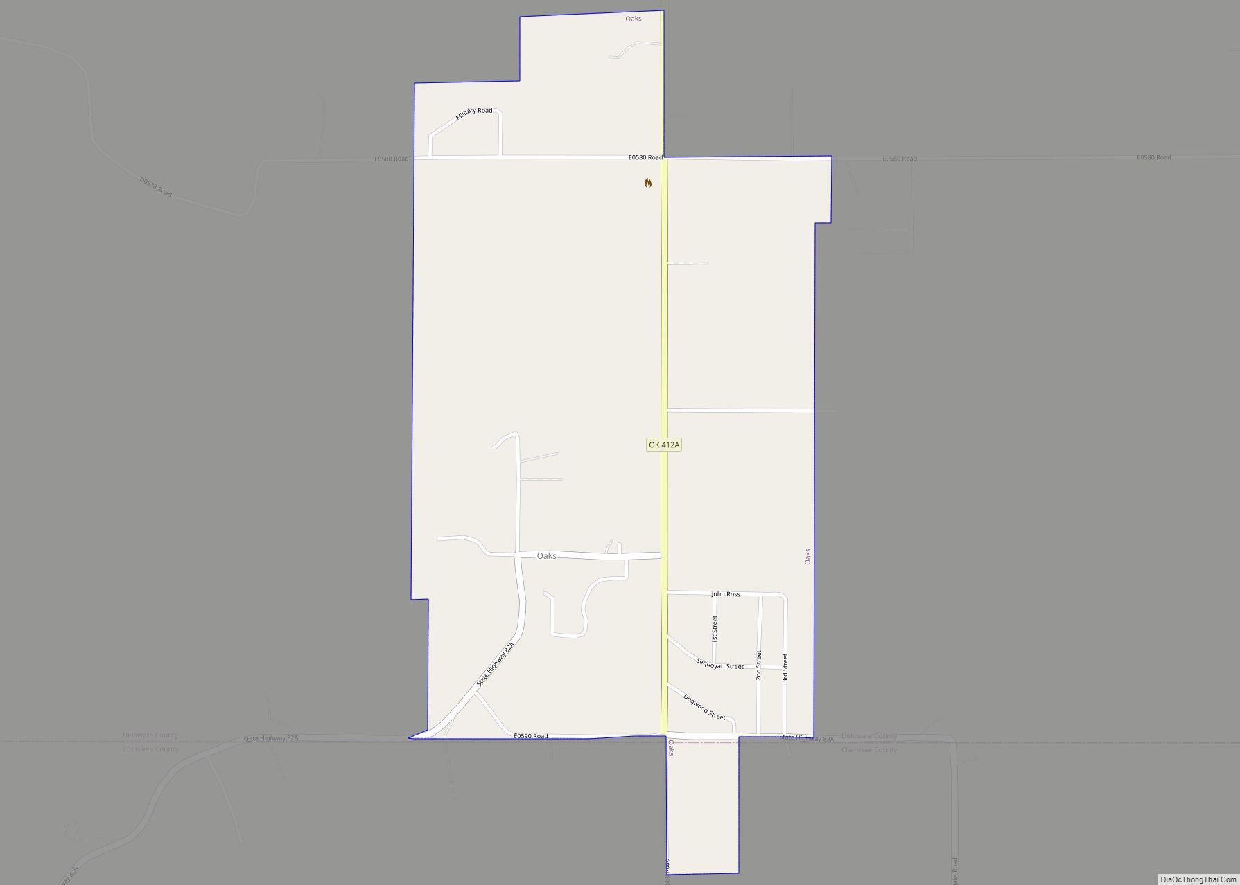Map of Oaks town, Oklahoma