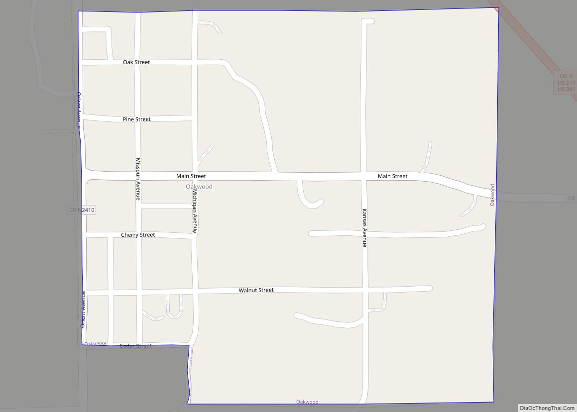 Map of Oakwood town, Oklahoma