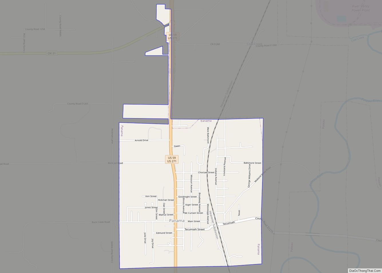 Map of Panama town, Oklahoma