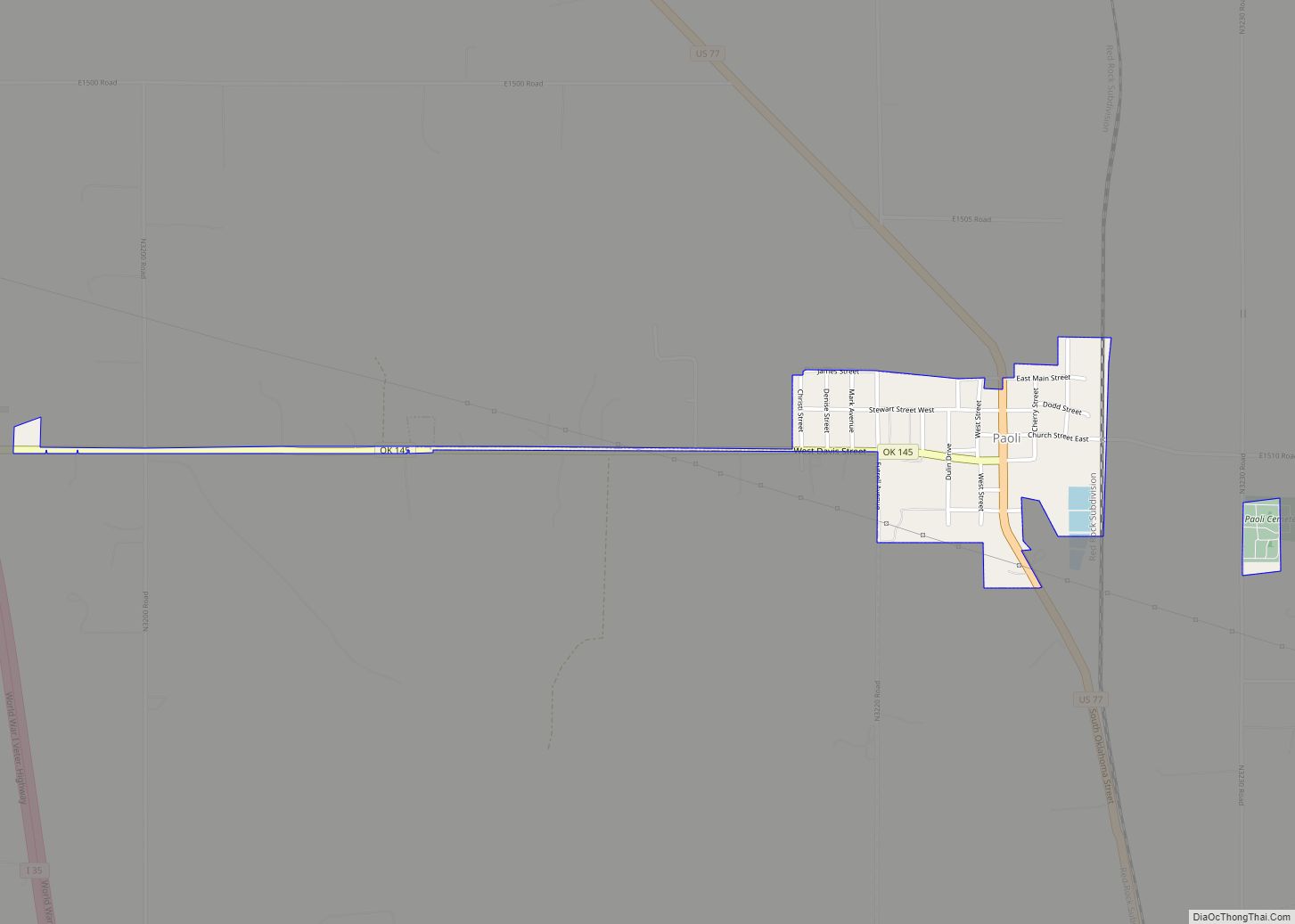 Map of Paoli town, Oklahoma