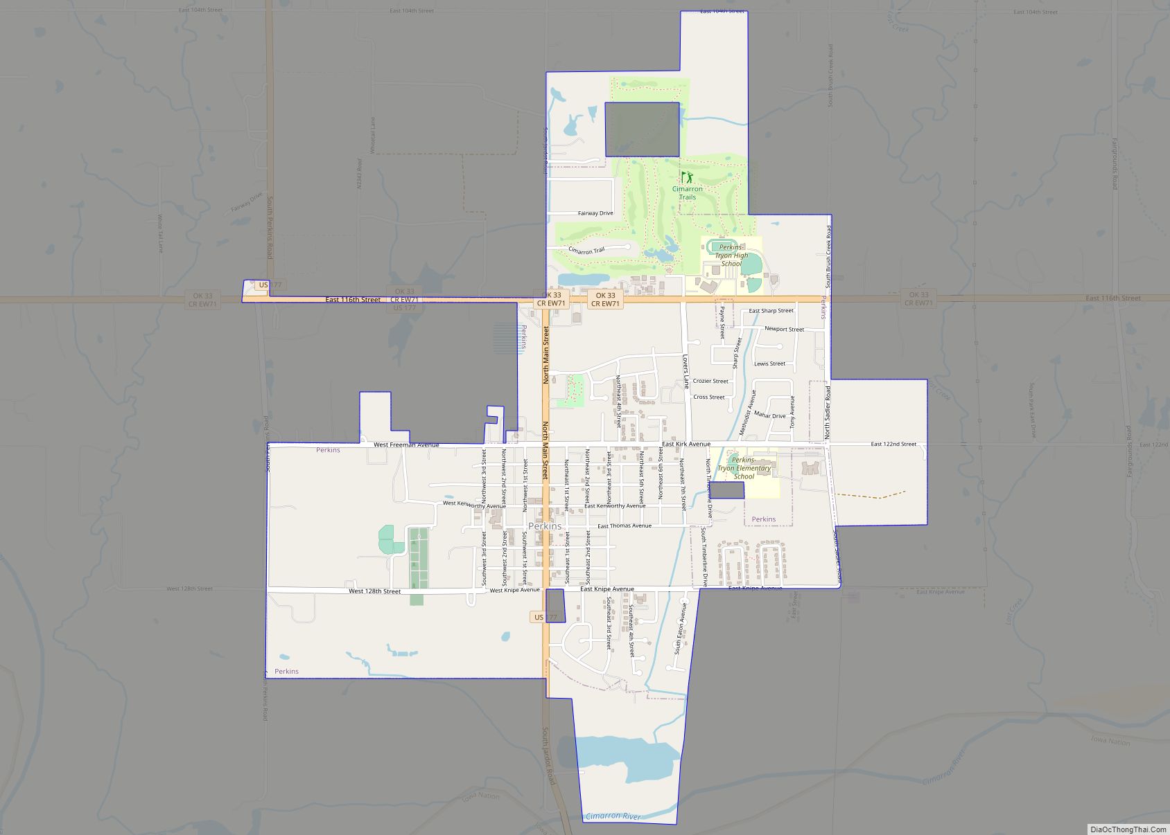 Map of Perkins city, Oklahoma