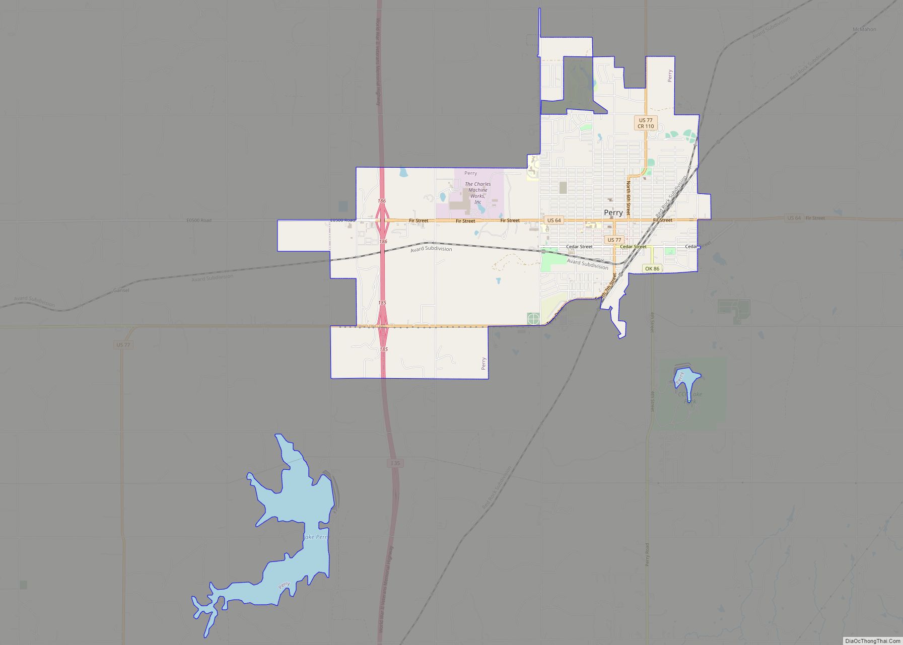 Map of Perry city, Oklahoma