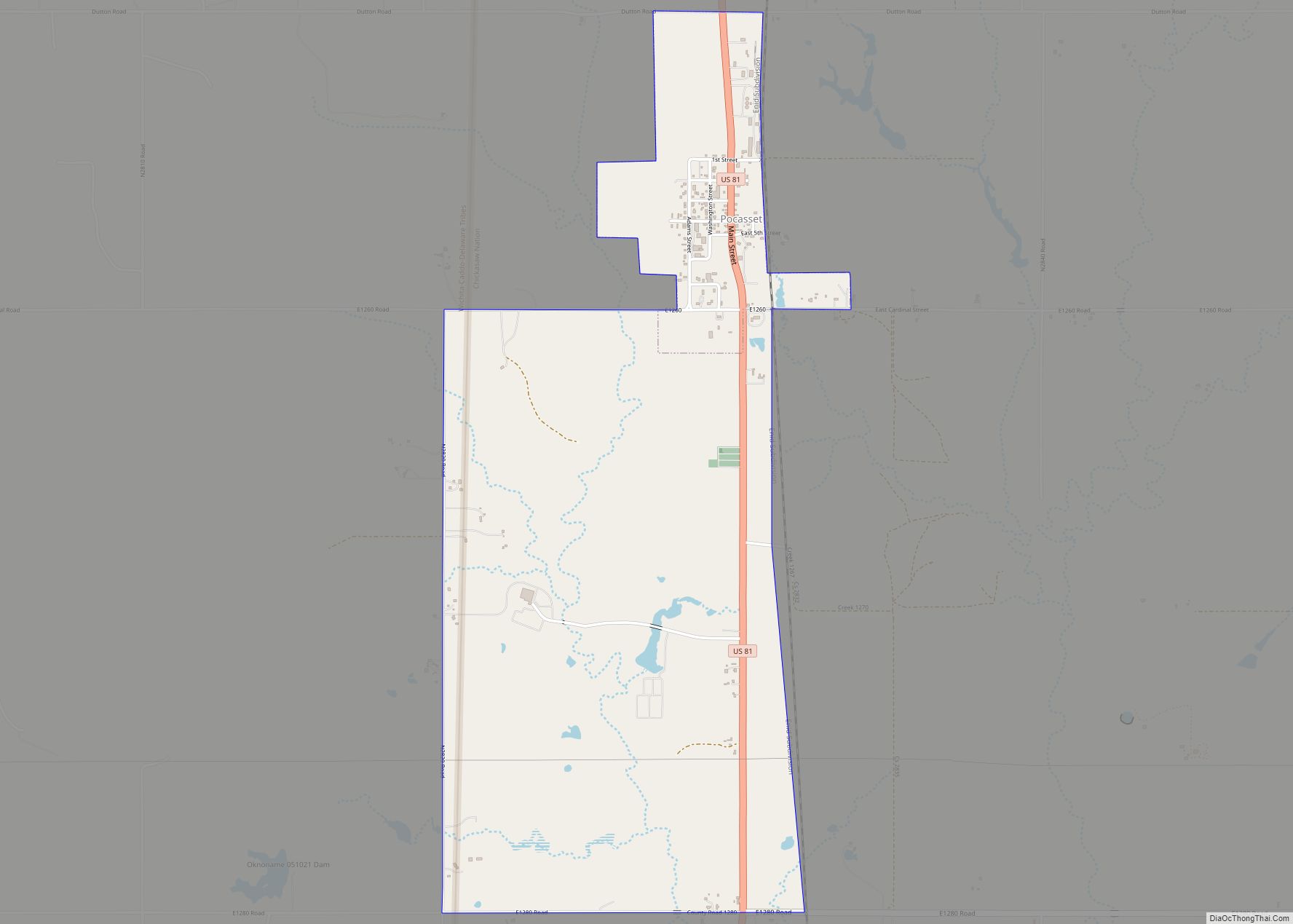 Map of Pocasset town, Oklahoma