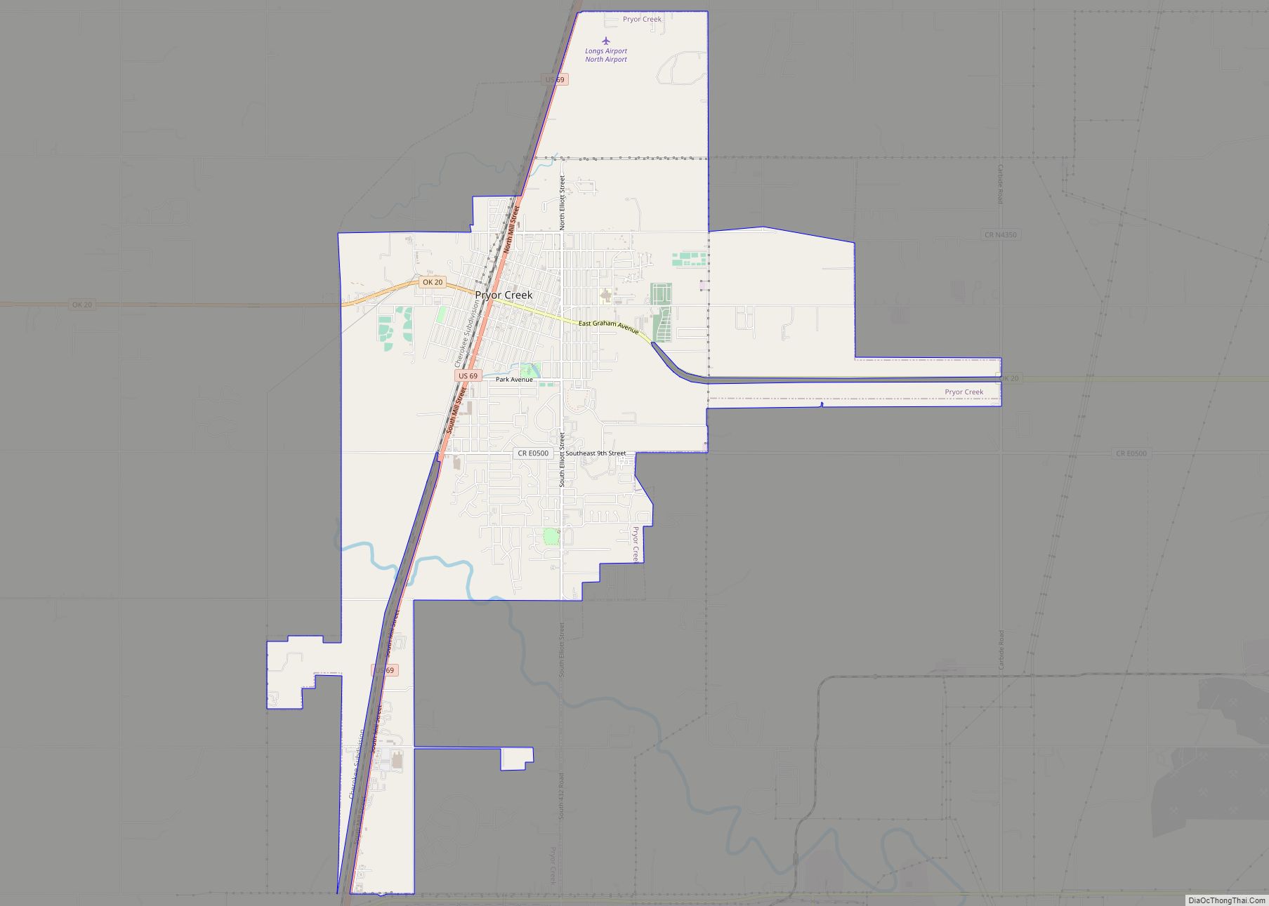 Map of Pryor Creek city