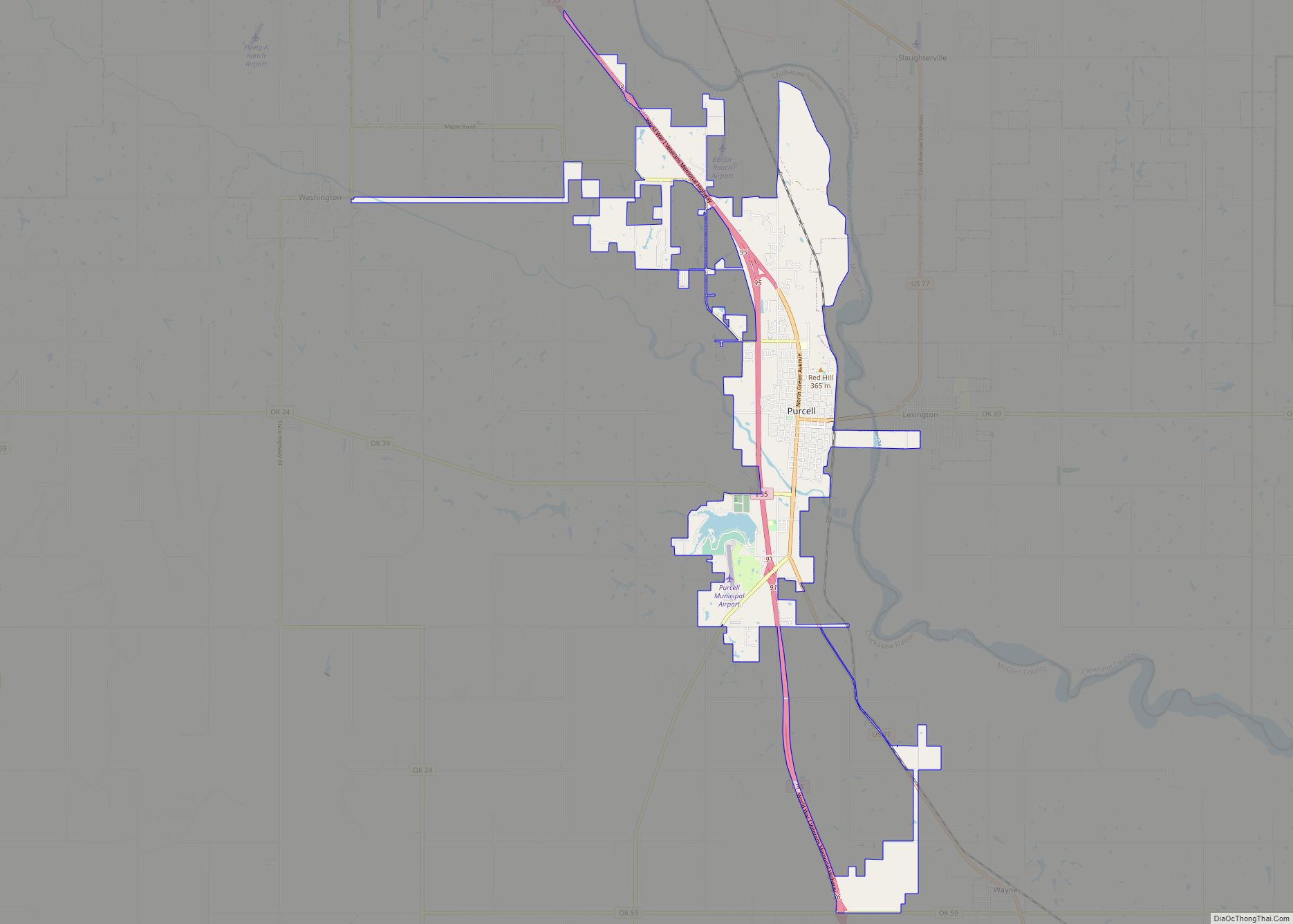 Map of Purcell city, Oklahoma