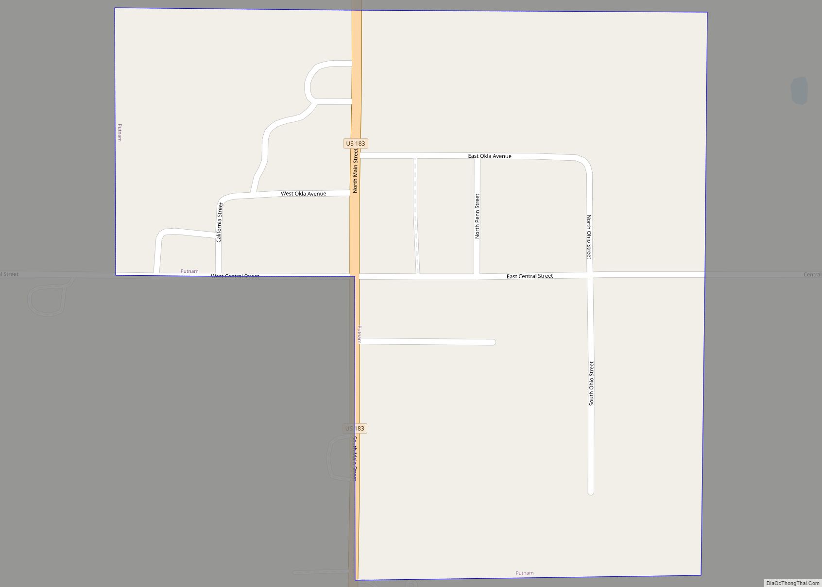 Map of Putnam town, Oklahoma