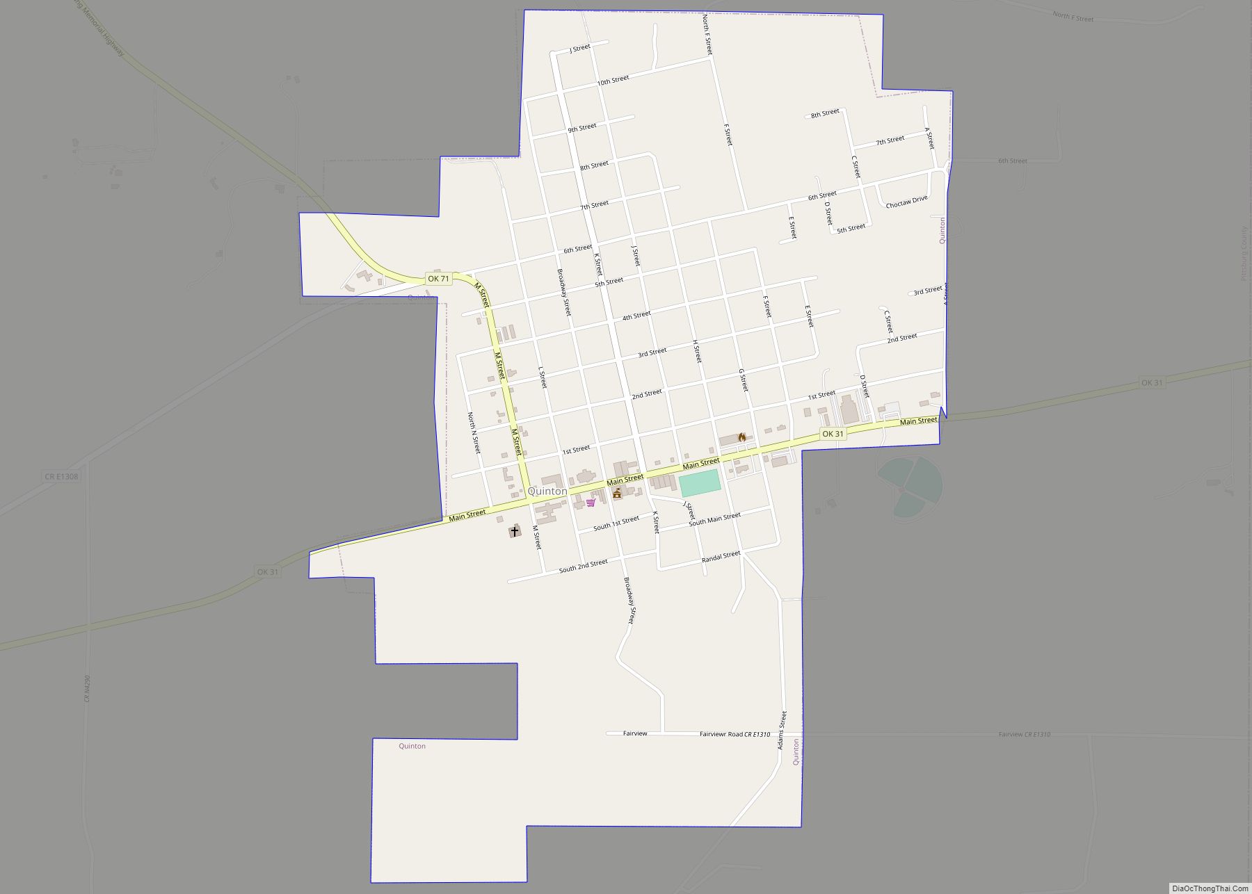 Map of Quinton town, Oklahoma