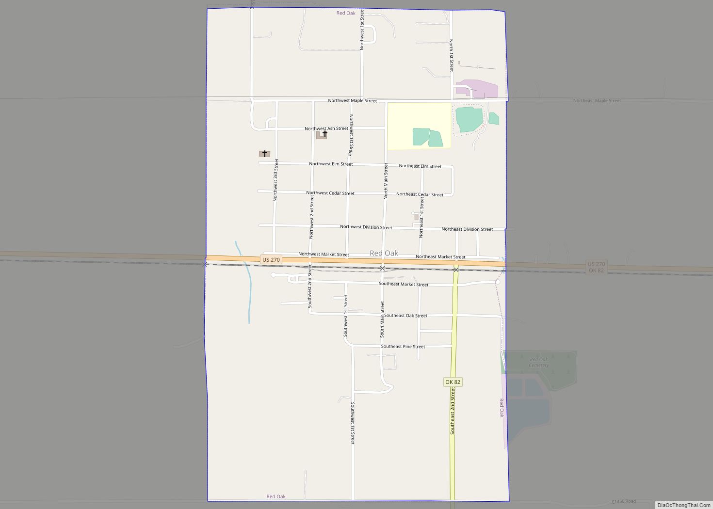 Map of Red Oak town, Oklahoma