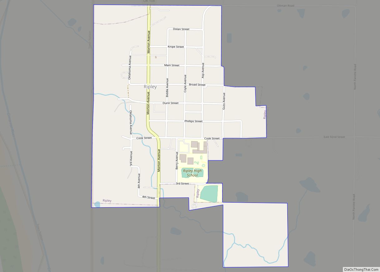 Map of Ripley town, Oklahoma