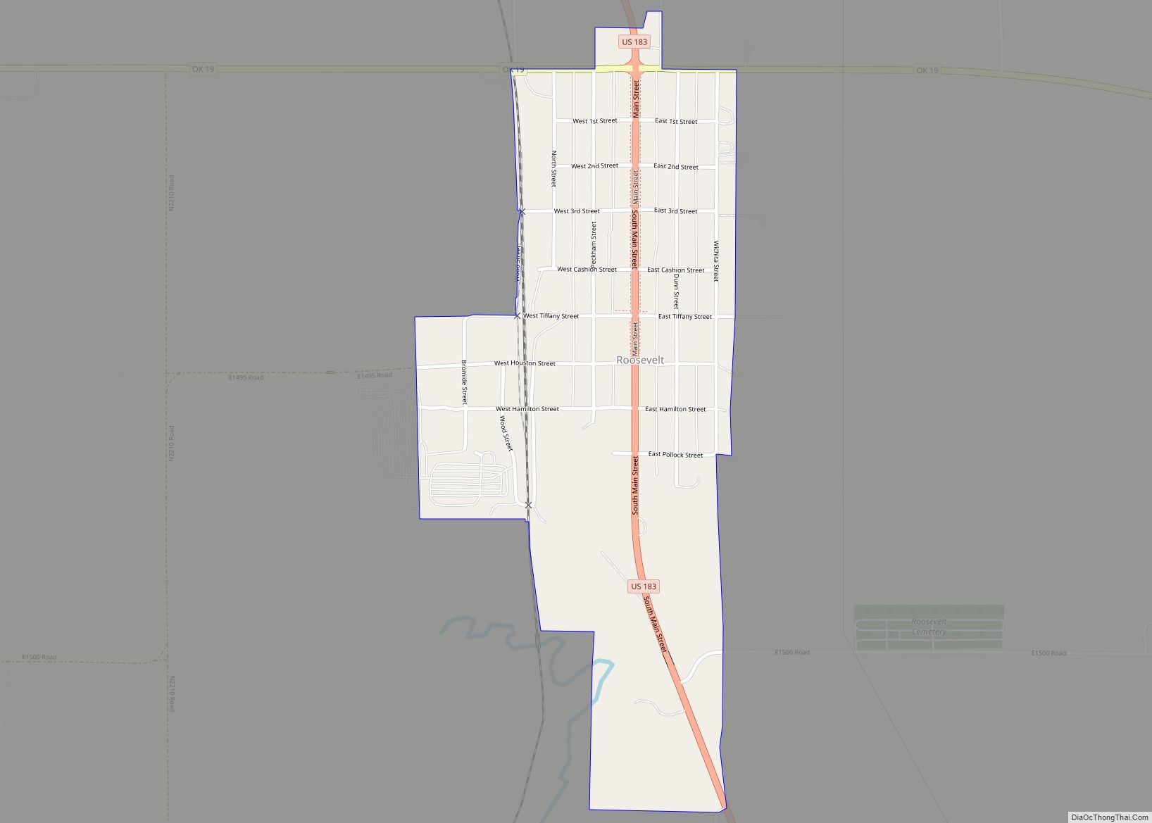 Map of Roosevelt town, Oklahoma