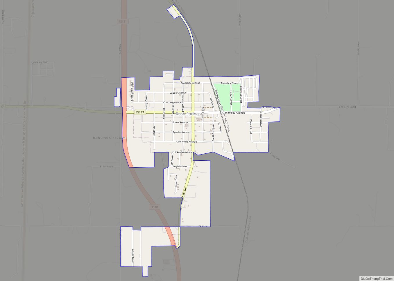 Map of Rush Springs town