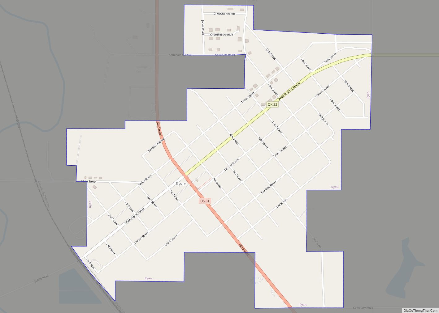 Map of Ryan town, Oklahoma