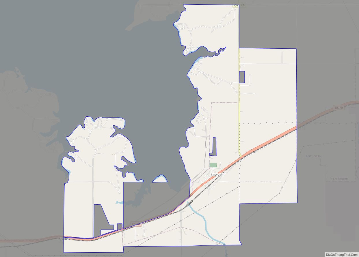 Map of Sawyer town, Oklahoma