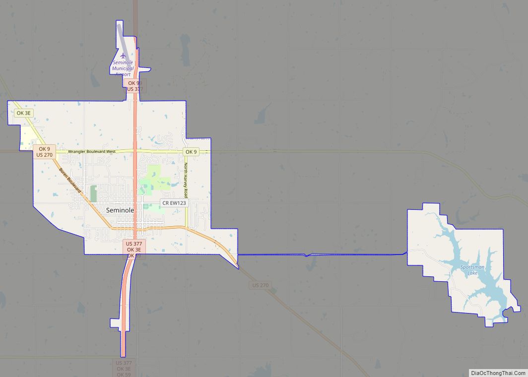 Map of Seminole city, Oklahoma