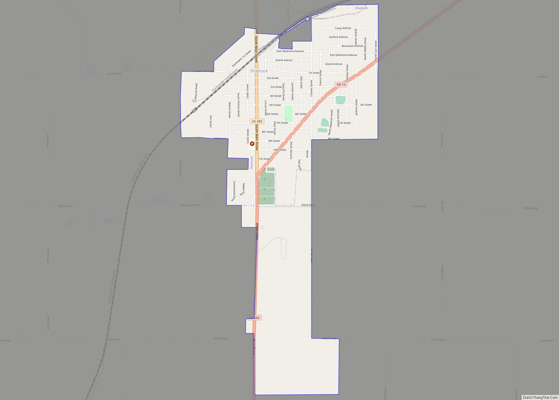 Map of Shattuck town