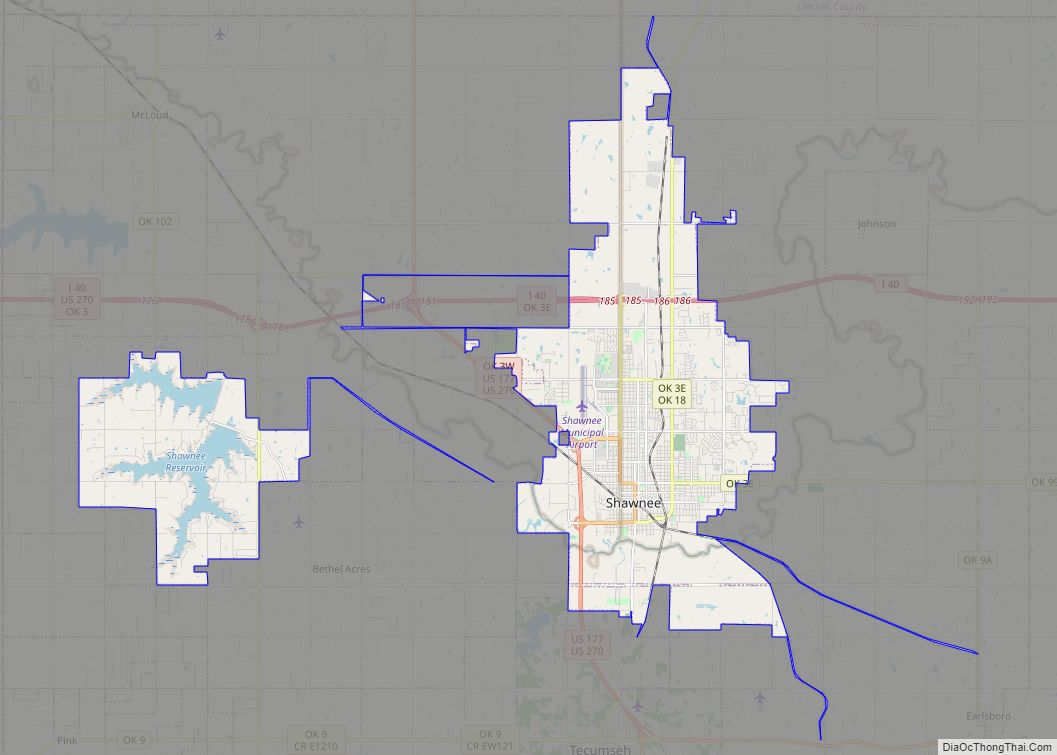 Map of Shawnee city, Oklahoma