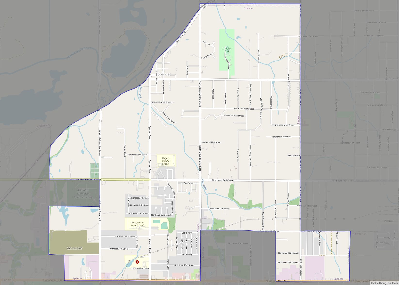 Map of Spencer city, Oklahoma