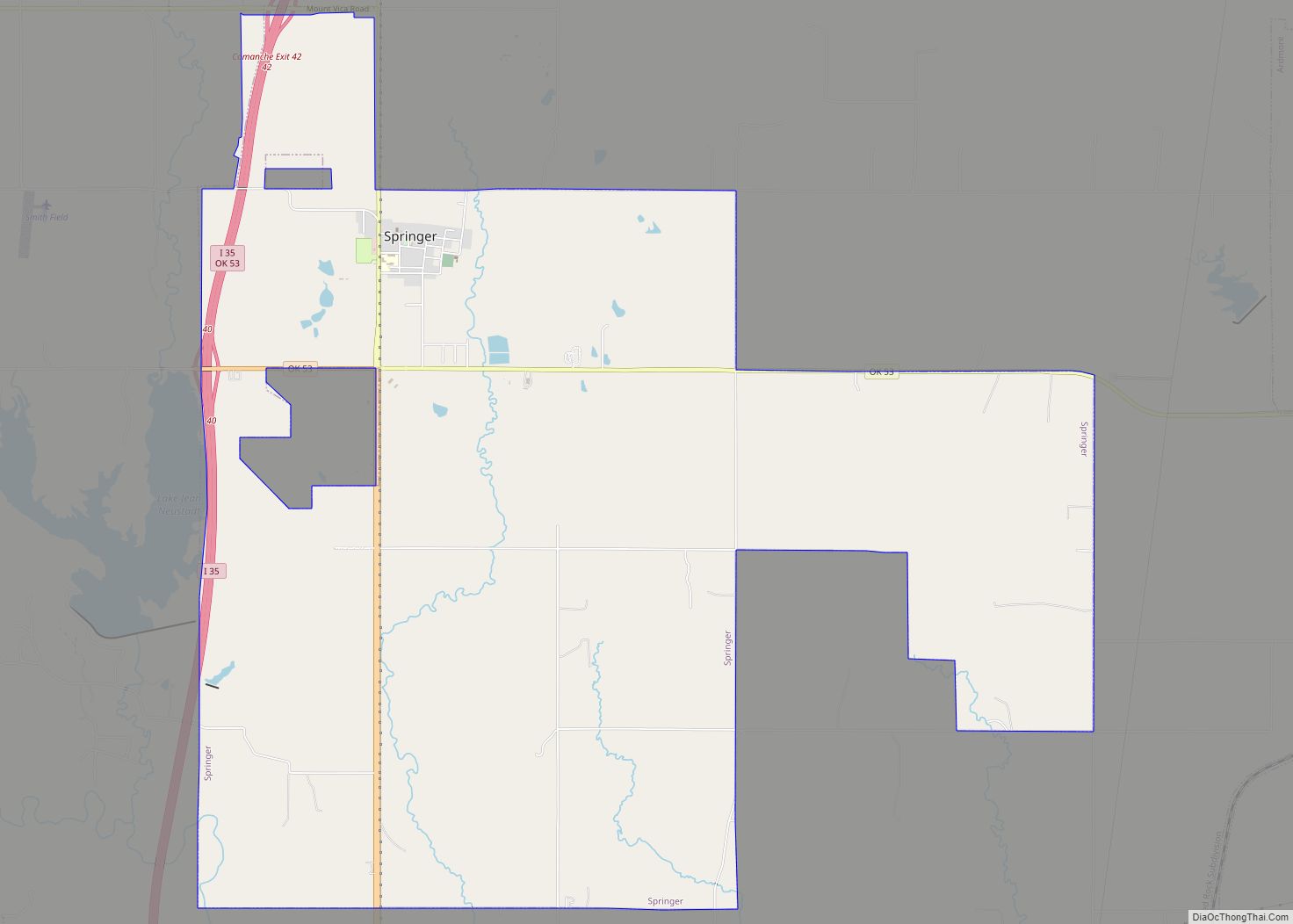 Map of Springer town, Oklahoma