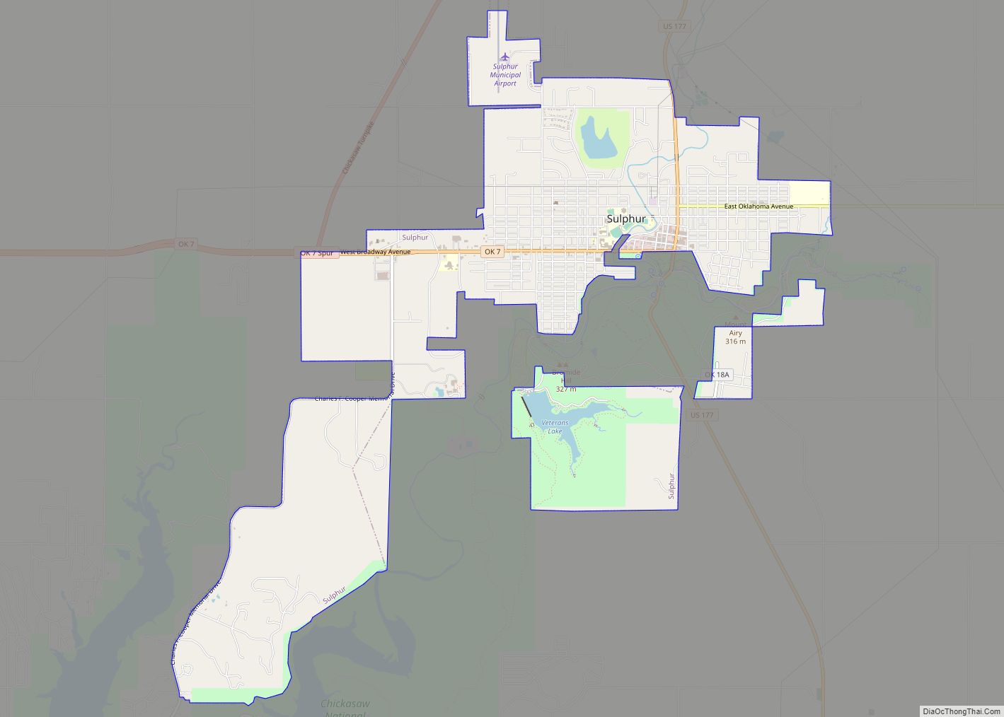 Map of Sulphur city, Oklahoma
