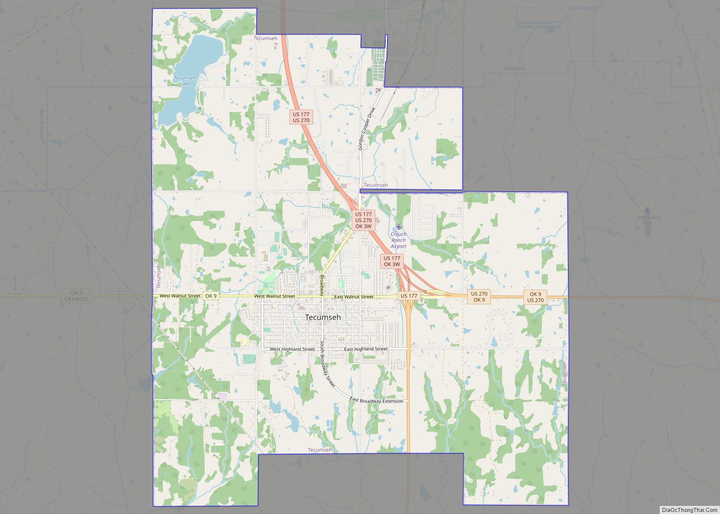 Map of Tecumseh city, Oklahoma