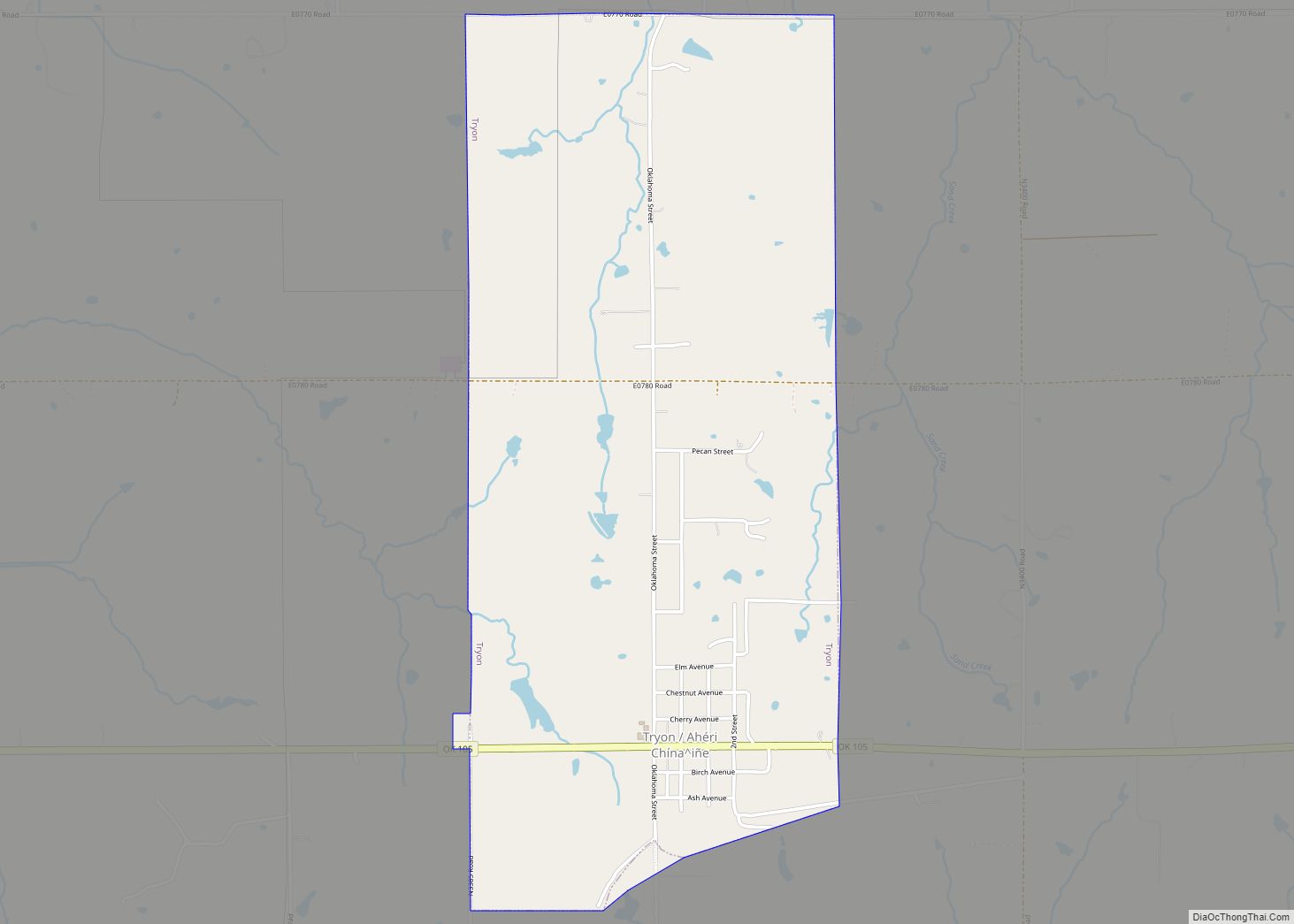 Map of Tryon town, Oklahoma