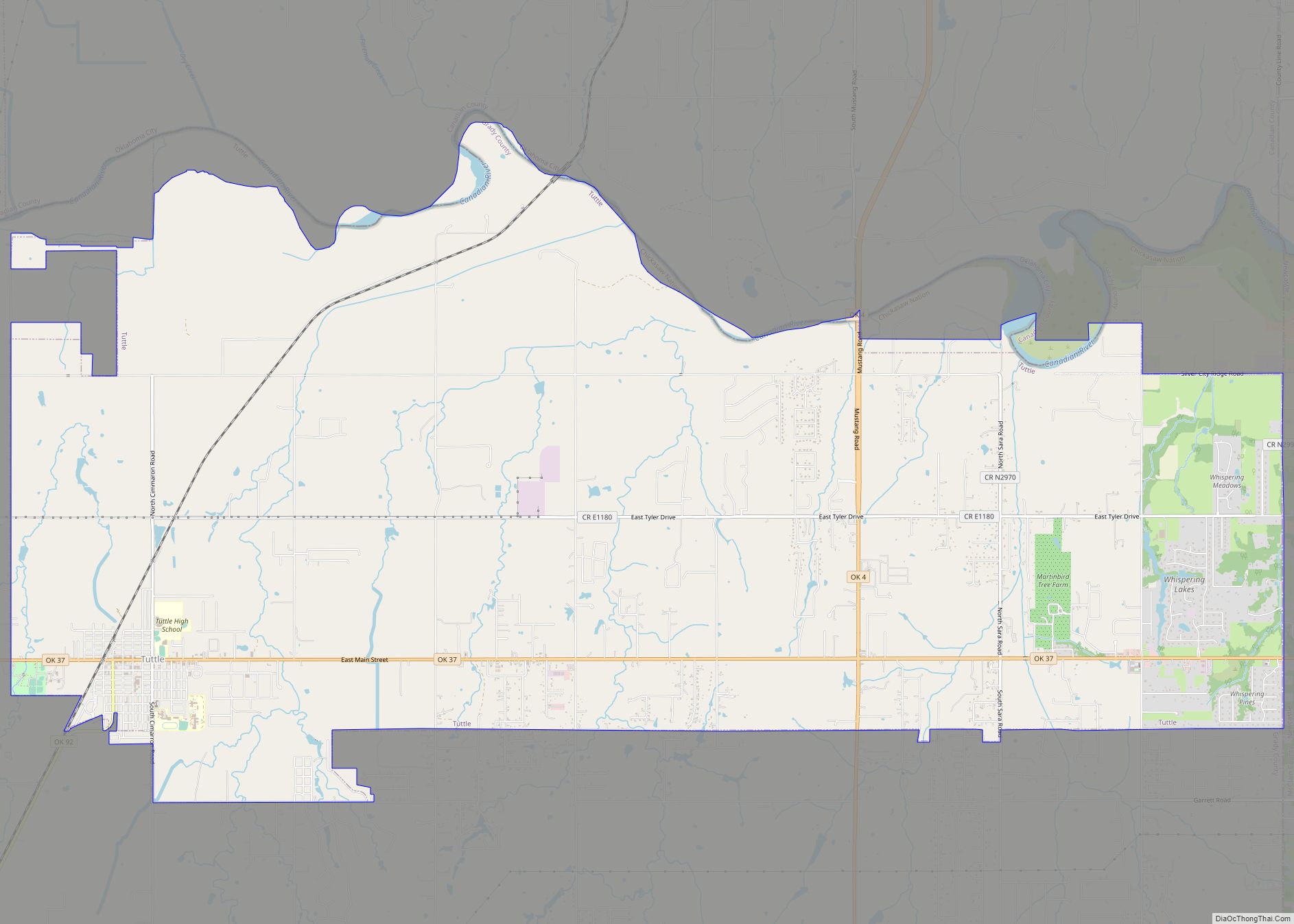 Map of Tuttle city, Oklahoma