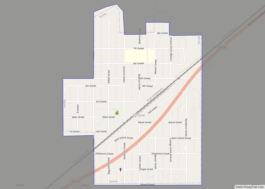 Map of Tyrone town, Oklahoma
