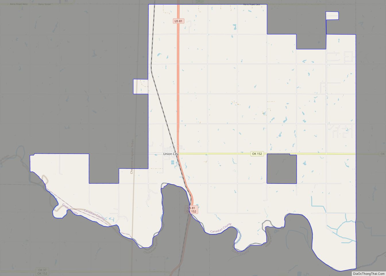 Map of Union City town, Oklahoma