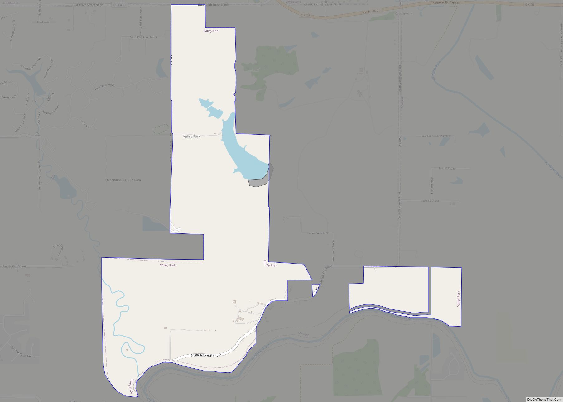 Map of Valley Park town, Oklahoma