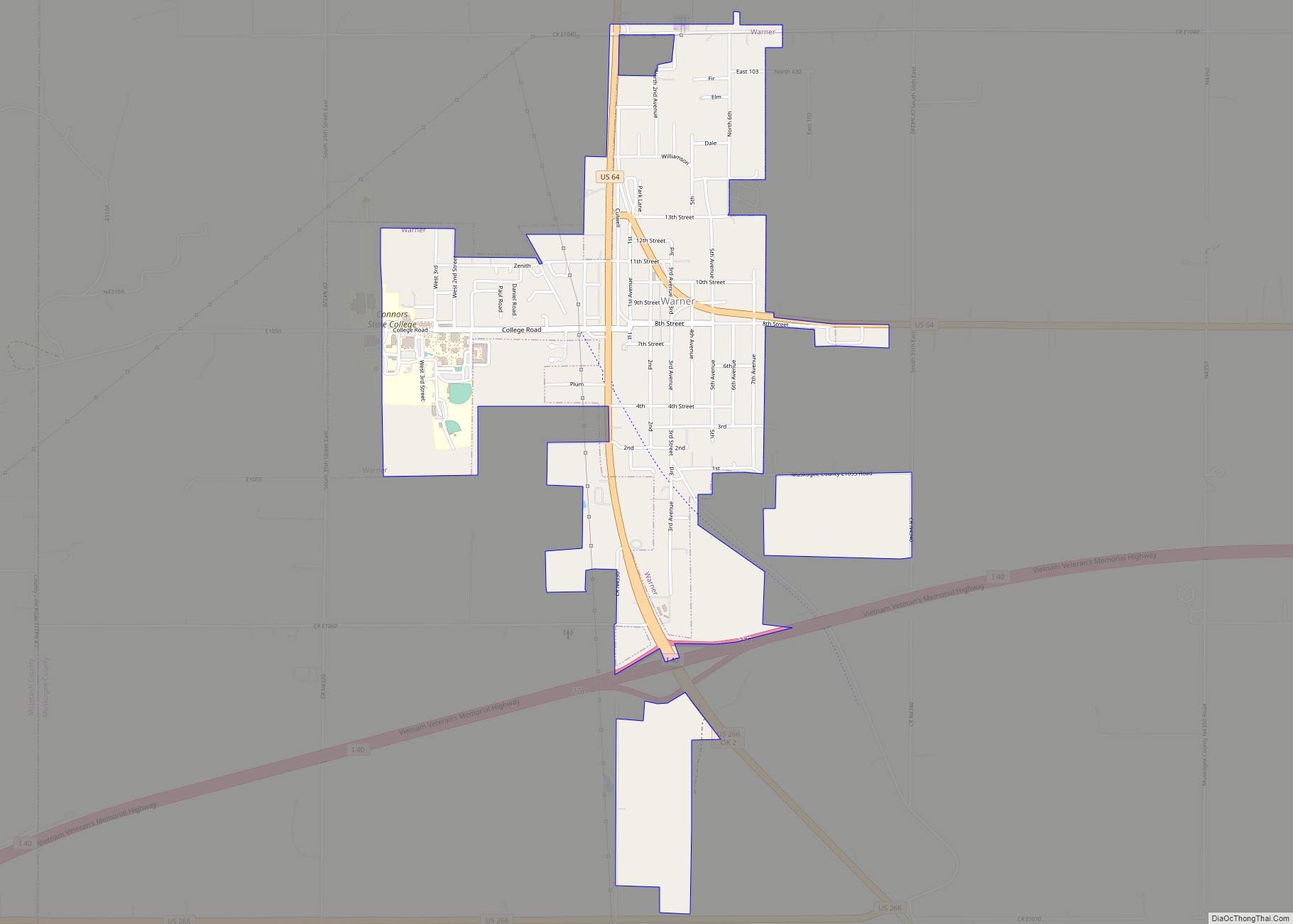 Map of Warner town, Oklahoma