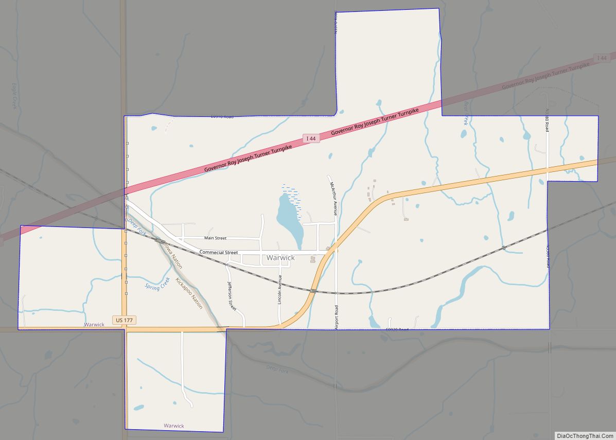 Map of Warwick town, Oklahoma