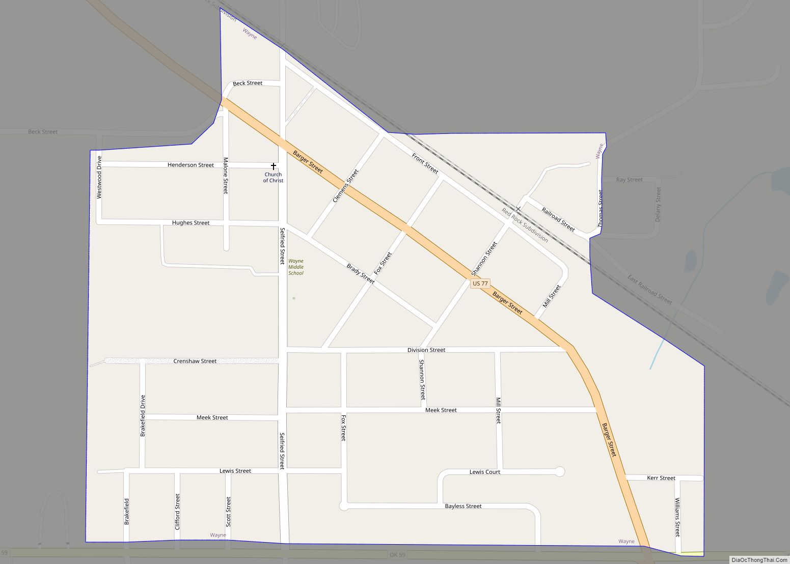 Map of Wayne town, Oklahoma