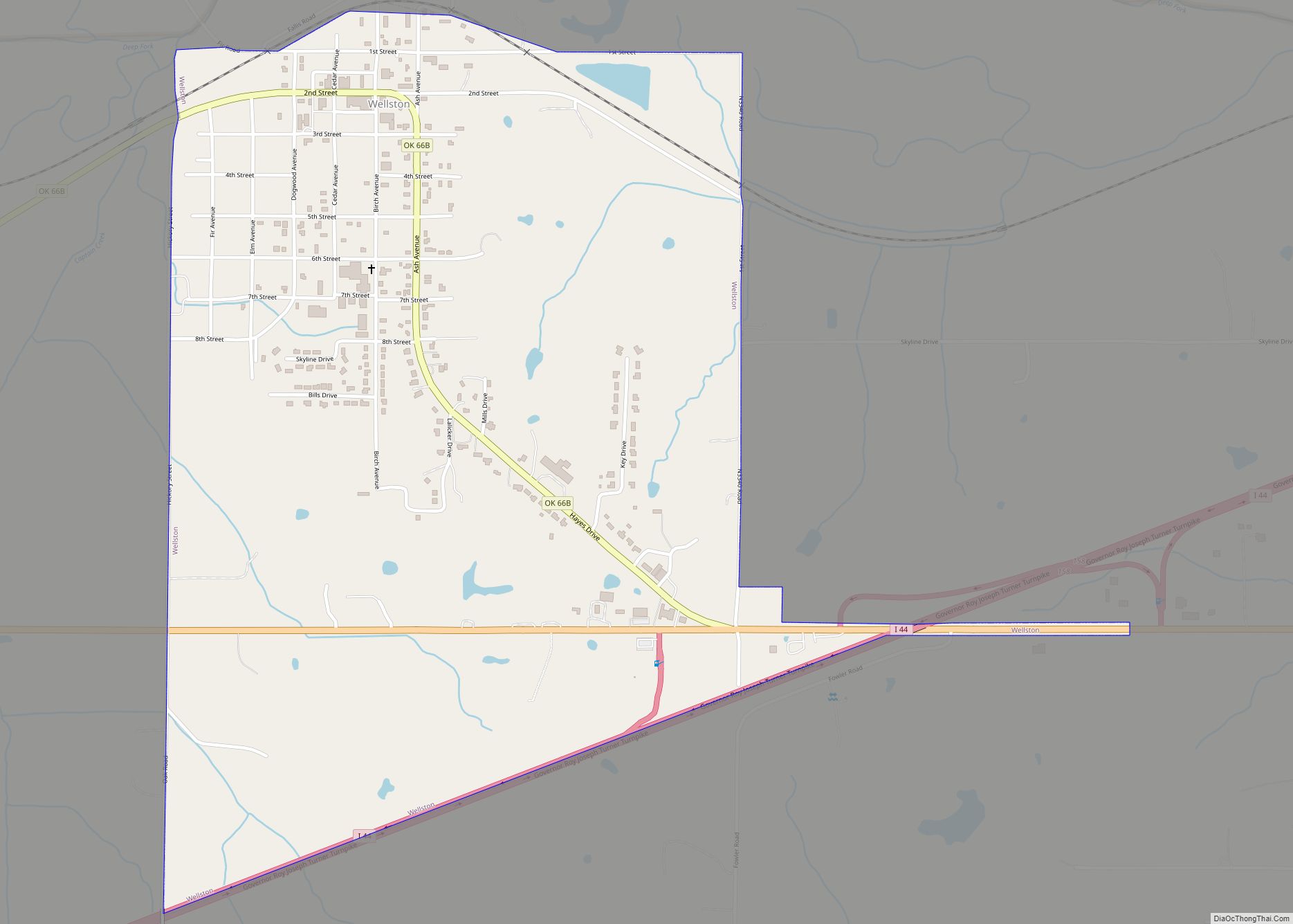 Map of Wellston town, Oklahoma