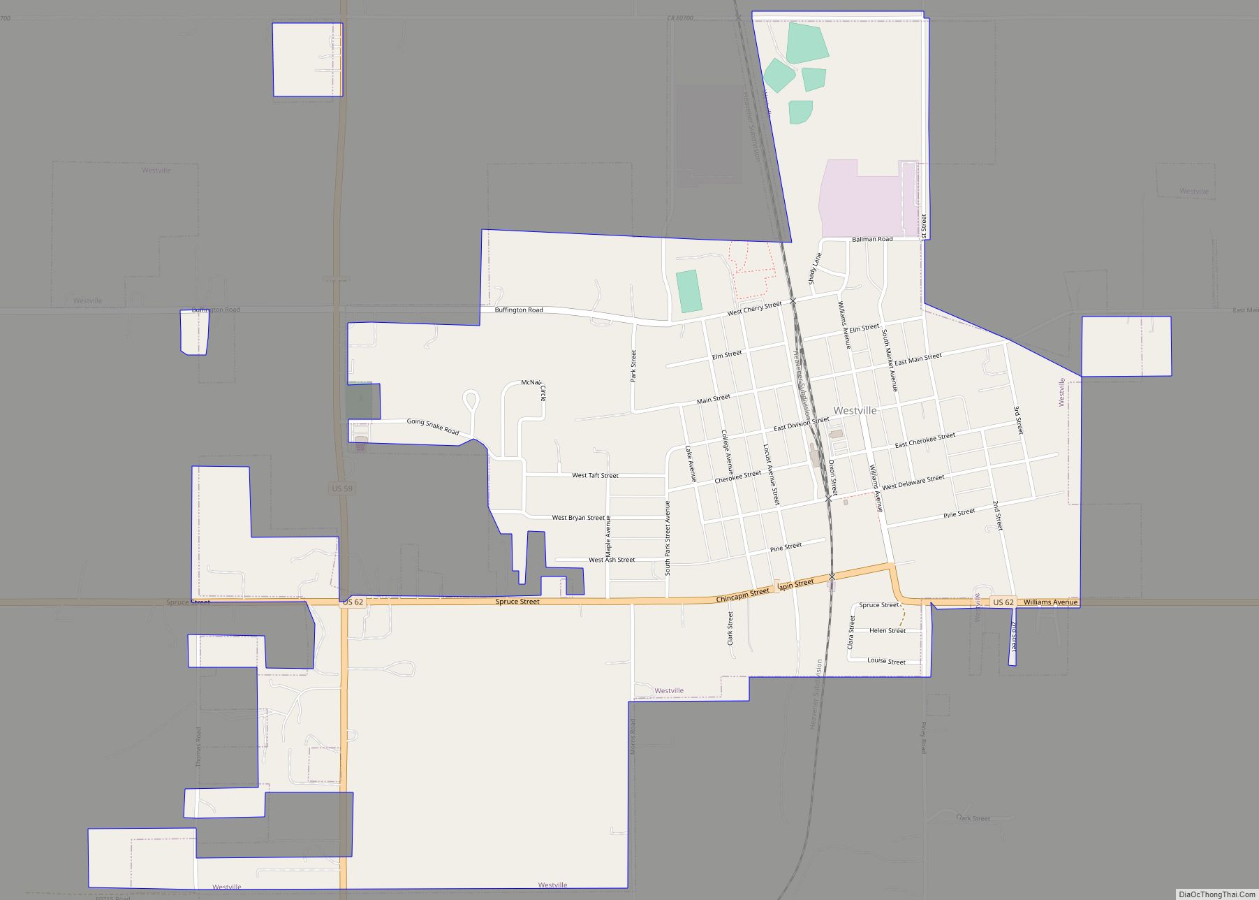Map of Westville town, Oklahoma
