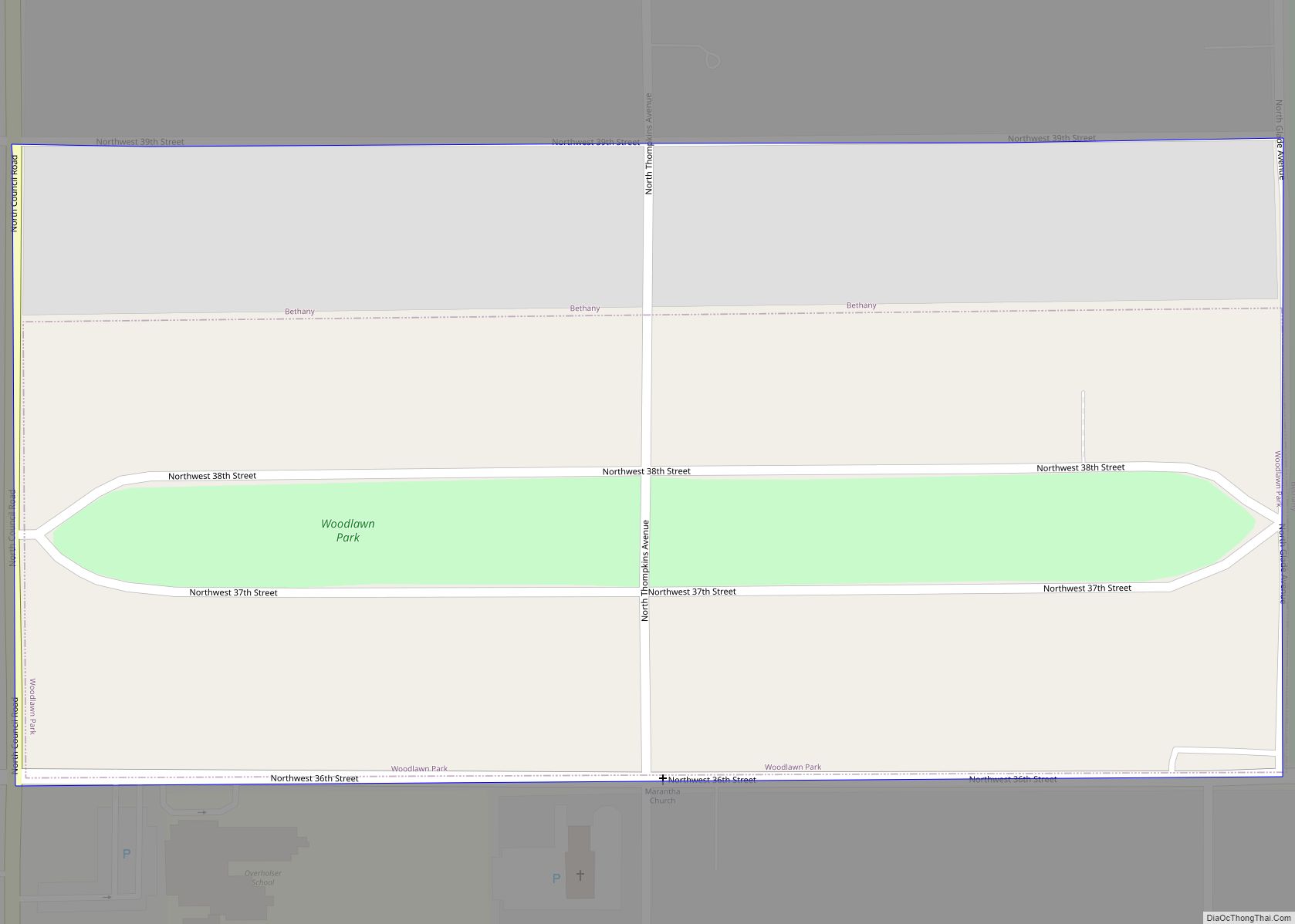 Map of Woodlawn Park town, Oklahoma