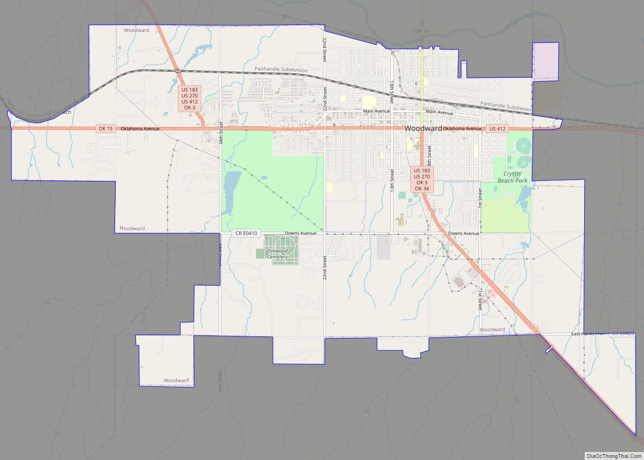 Map of Woodward city, Oklahoma