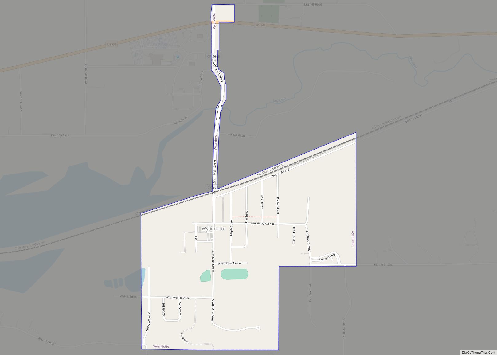 Map of Wyandotte town, Oklahoma