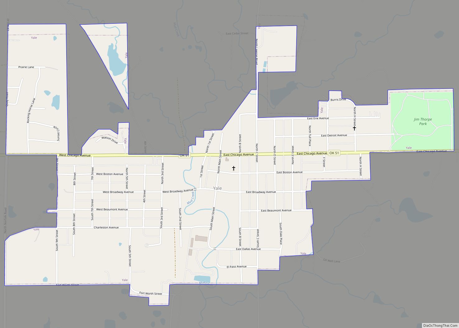 Map of Yale city, Oklahoma