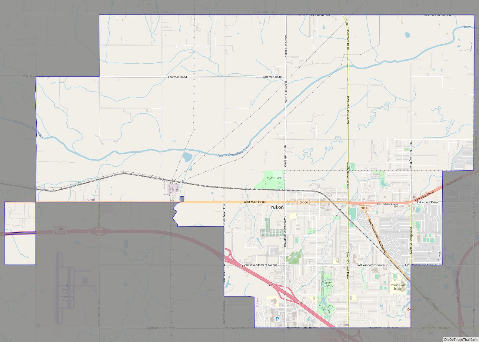 Map of Yukon city, Oklahoma