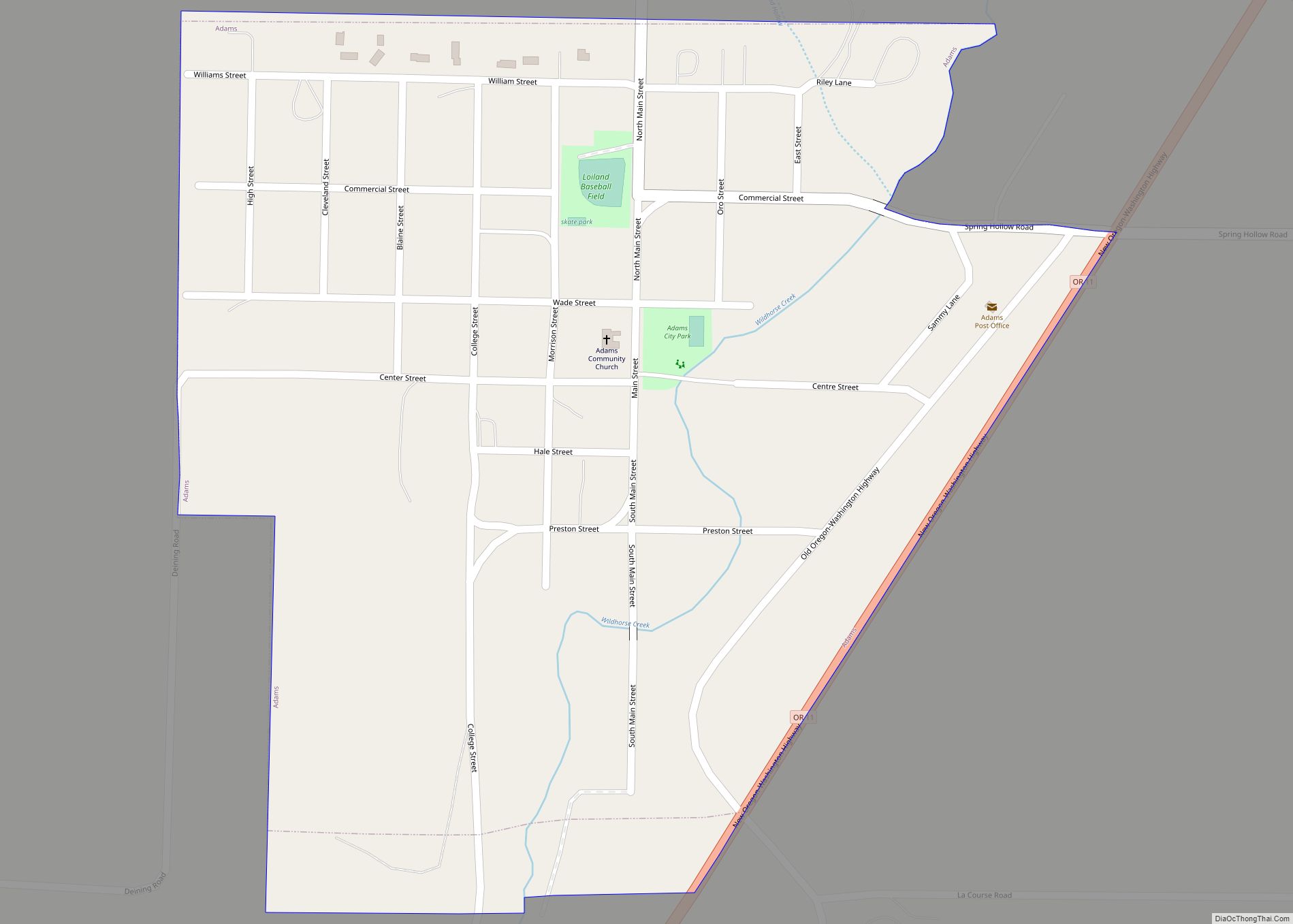 Map of Adams city, Oregon