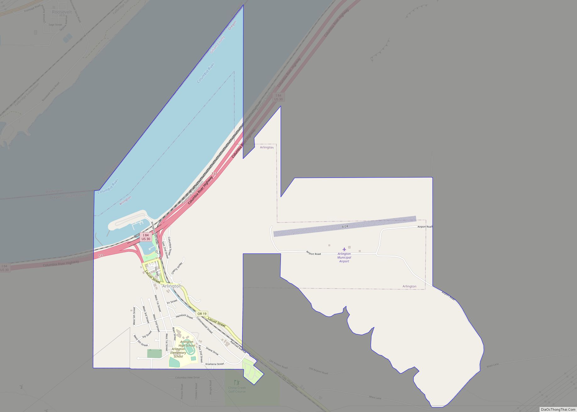 Map of Arlington city, Oregon