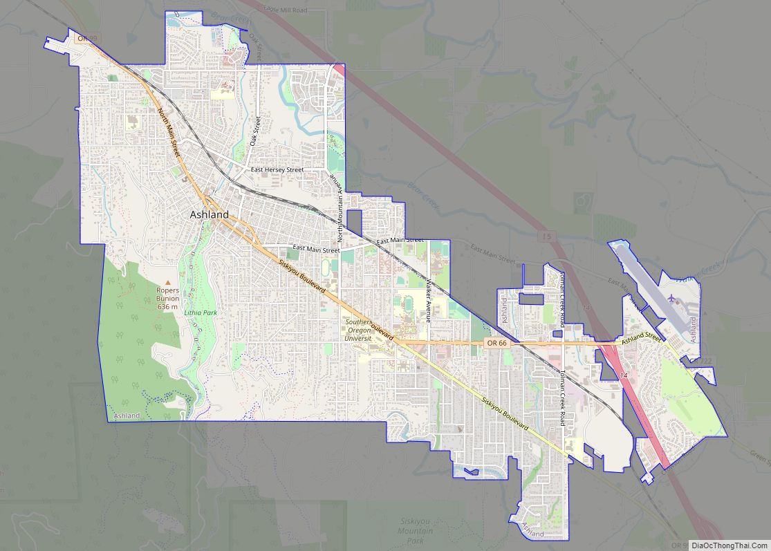 Map of Ashland city, Oregon