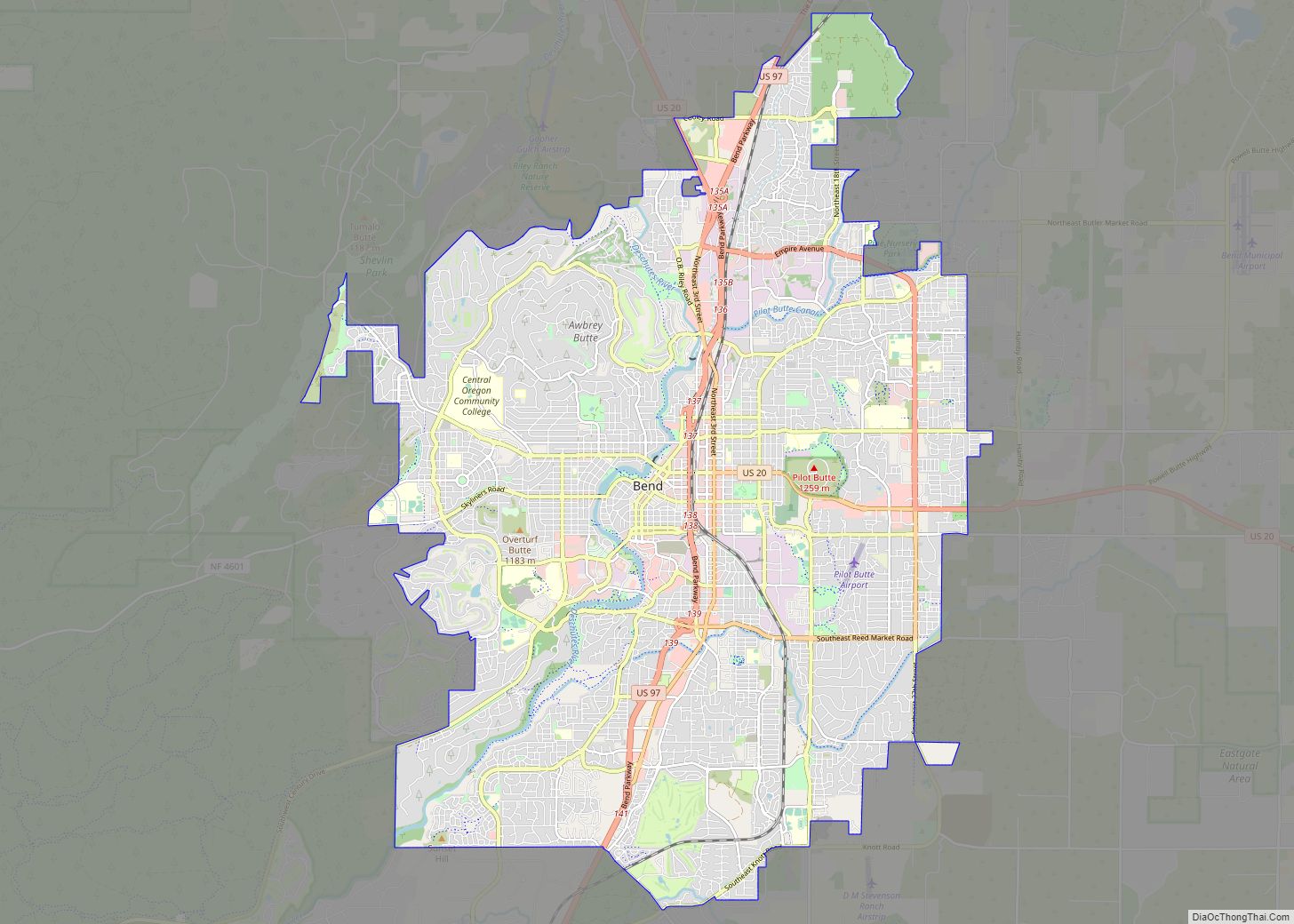 Map of Bend city, Oregon