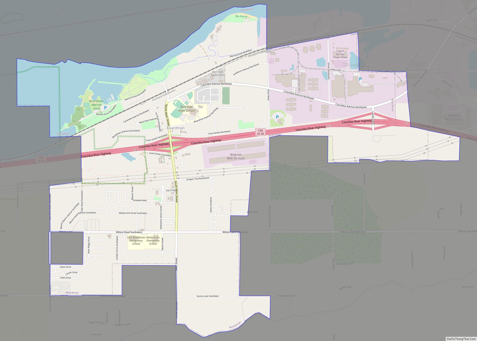 Map of Boardman city, Oregon