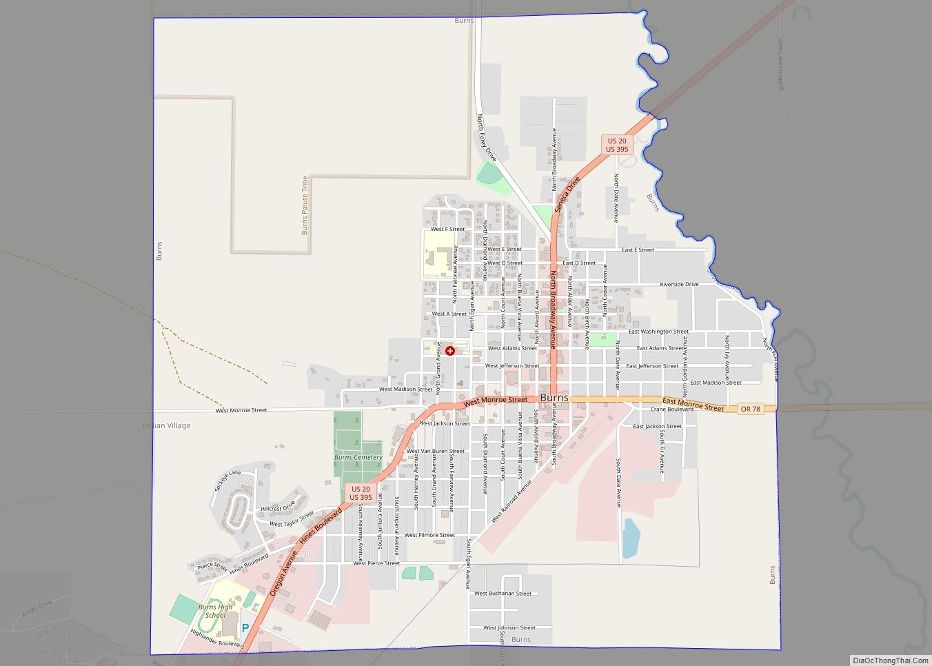Map of Burns city, Oregon